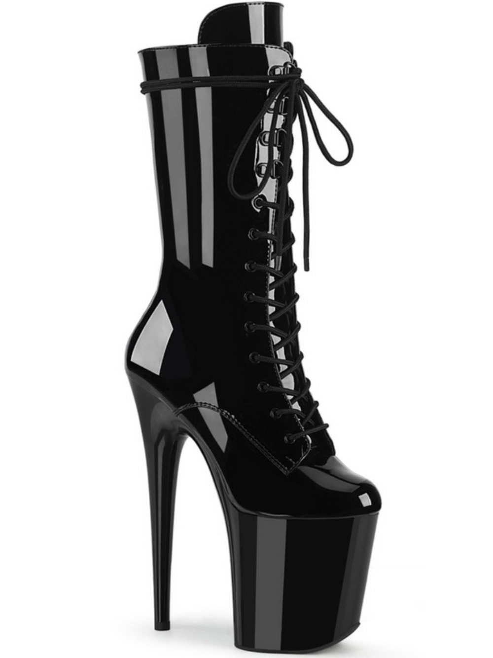 Pleaser Flamingo Black Patent Lace-Up Platform Stiletto Boot